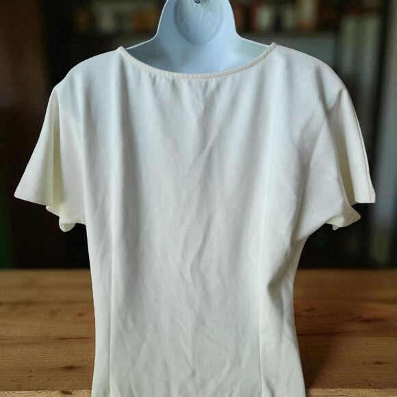 GRACIA Cream Asymmetrical Shirred Hi-Low Slit Blouse Shirt  -M - Picture 5 of 8